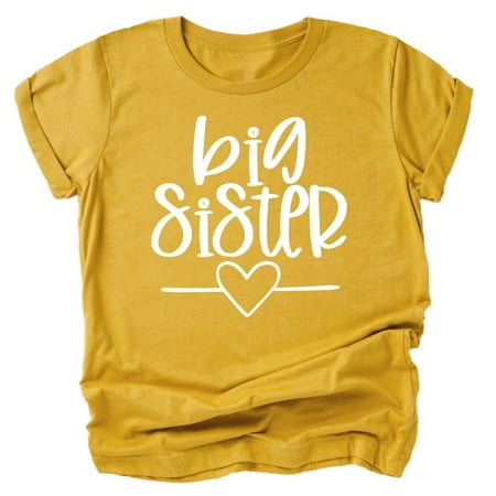 

Olive Loves Apple Big Sister Heart Sibling Reveal T-Shirt for Baby and Toddler Girls Sibling Outfits Mustard Shirt 5/6