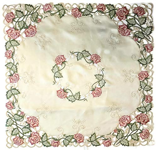 Jack Dempsey Stamped White Perle Edge Table Topper 35"X35"-Lavender Flowers 
