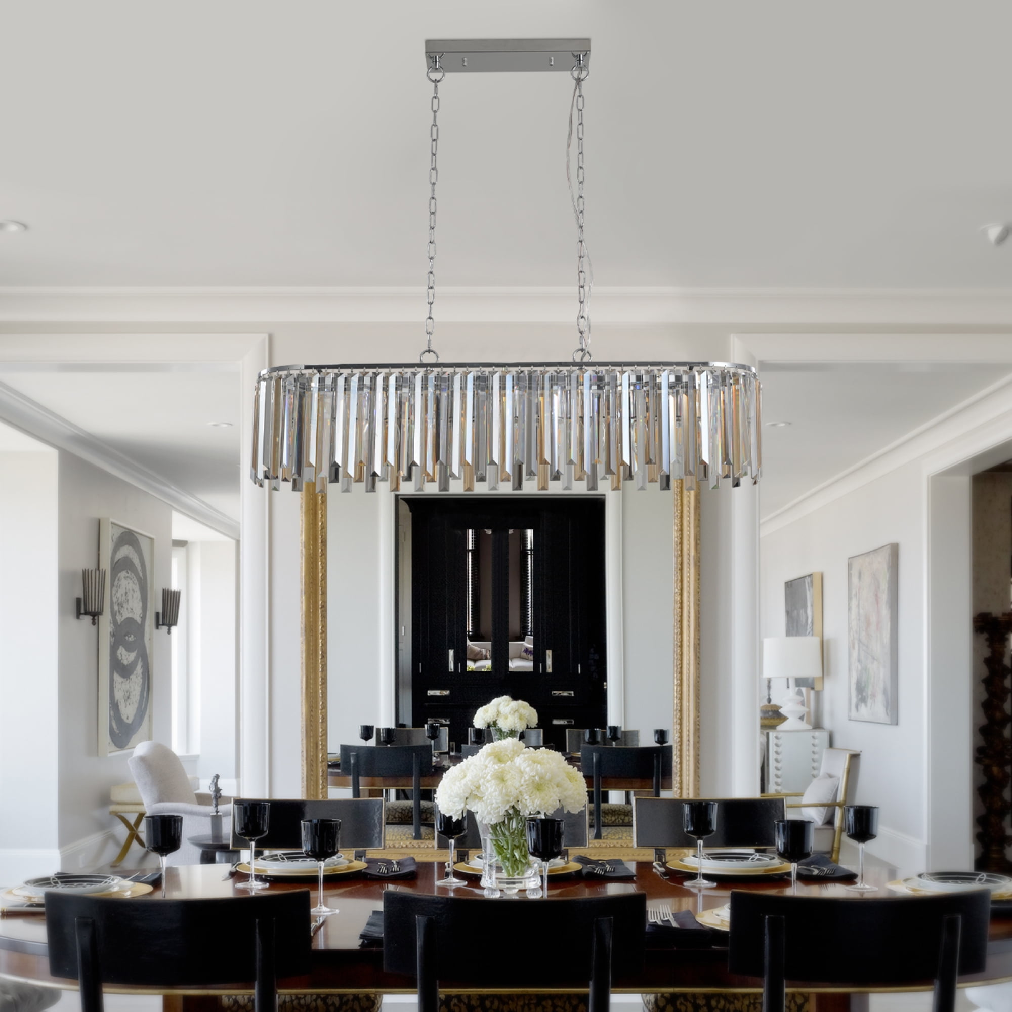 Jopath Modern Oval Crystal Ceiling Chandelier Luxury Hanging Pendant Light Fixture for Living Room, Bedroom, Kitchen (No Bulbs)