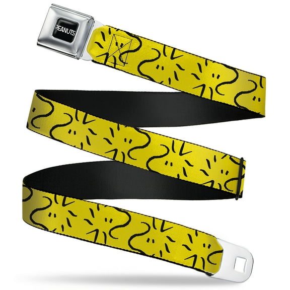 Peanuts Worldwide LLC Belt, Seatbelt Buckle Belt, Peanuts Woodstock Line Face Line Art Yellow Black, 30 to 44 Inches