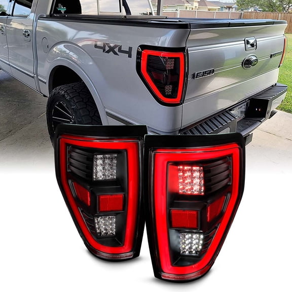 AKKON - Fit 2009 2010 2011 2012 2013 2014 Ford F150 [Full LED] Tail Lights Driver   Passenger Black