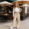 thumbnail image 5 of Edvintorg Girls Pants Size 10-12 Cotton and Linen Elastic Waisted Casual Loose Lightweight Wide Leg Trouser with Pockets, 5 of 9