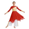 thumbnail image 2 of iiniim Girls Praise Dance Dress Long Sleeve Church Robe With Palazzo Pants Outfit Worship Liturgical Dancewear Red&White 14, 2 of 7