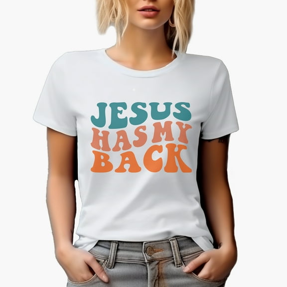 Jesus Has My Back, Comforting Quote About God's Support and Protection, Groovy Retro Wavy Text Merch Gift, White T-Shirt, Small