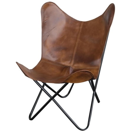 Amerihome Leather Butterfly Chair in Natural Tan