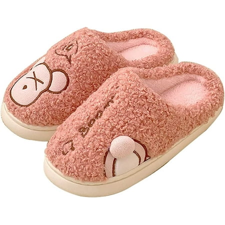 

DanceeMangoo Women Slippers Cute Carton Warm Plush Faux Fur Bedroom Slide Anti-Slip Outdoor Couples Shoes