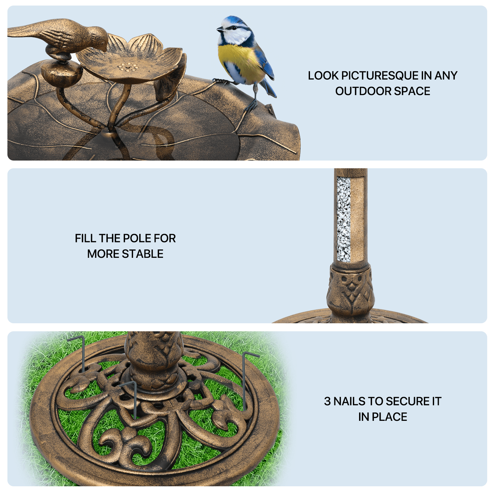 MoNiBloom 28" Outdoor Pedestal Bird Bath, for Garden Patio Backyard Decor, Bronze