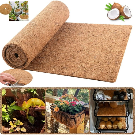 Coco Planter Liner Roll,Tutuviw Natural Coconut Fiber Liners,12 x 79in Coconut Mats,Animal Pet Reptile-Friendly Pads,Versatile Thick Coco Fiber Mat for Flower Baskets/Garden Decoration/Window Boxes