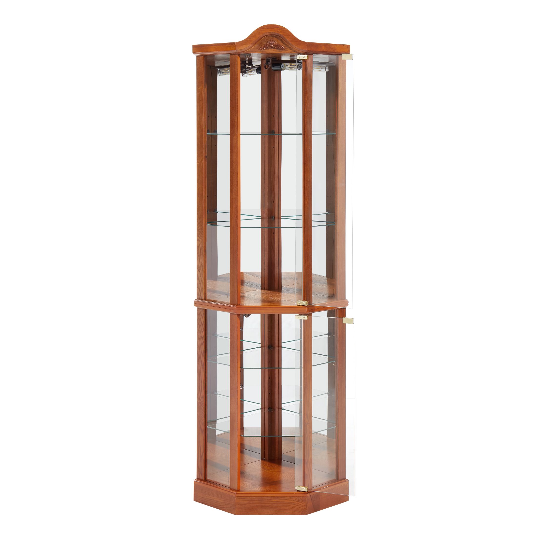 Curio Cabinet 72" Lighted Glass Corner Cabinet, Corner Display Cabinet with 6 Adjustable Glass Shelves Vintage, Curio Display China Cabinet Light Bulb Included