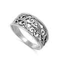 thumbnail image 1 of Oxidized Filigree Leaf Swirl Wide Ring .925 Sterling Silver Band Jewelry Female Male Unisex Size 9, 1 of 4