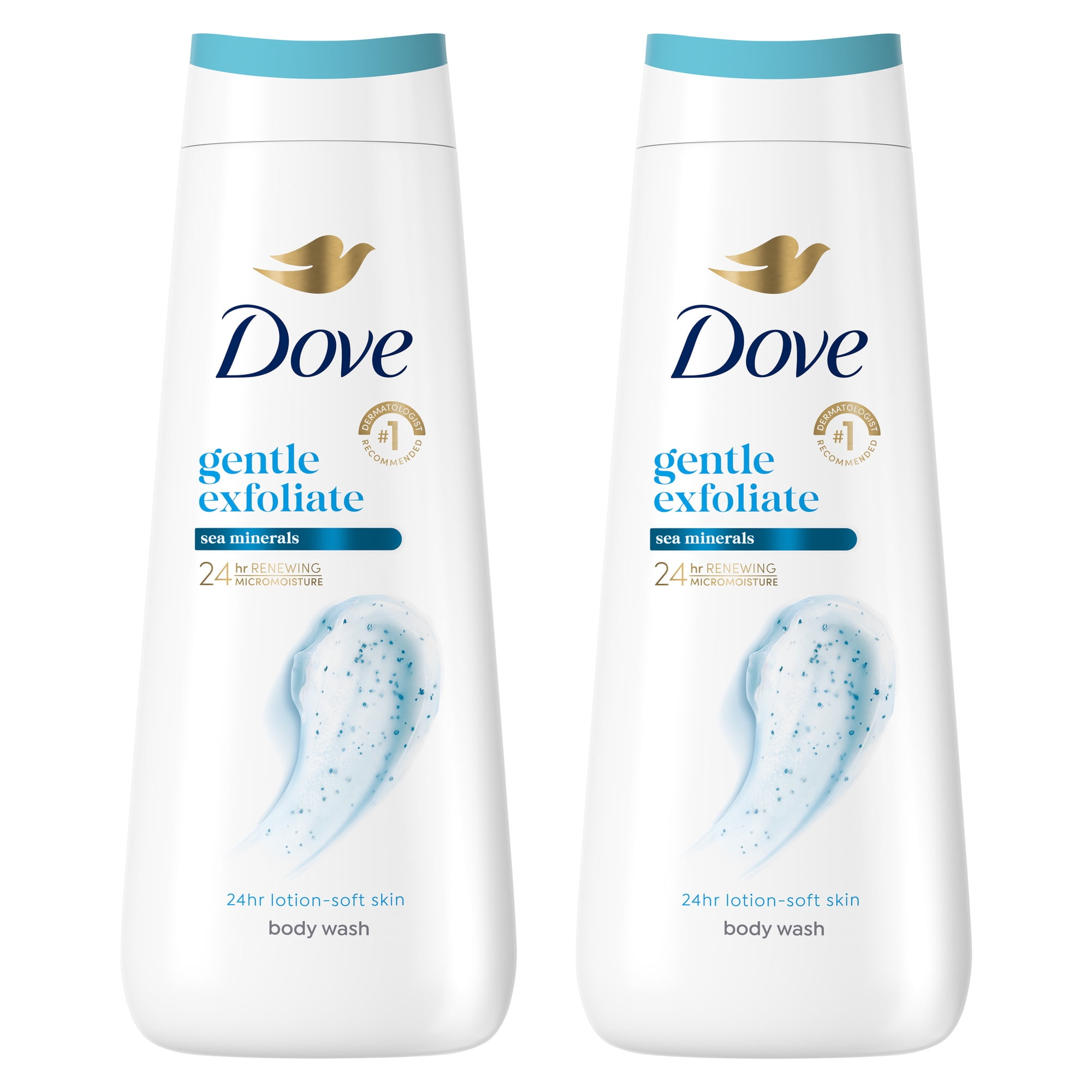 Dove Body Wash For 24hr Lotion-Soft Skin Gentle Exfoliate with Sea Minerals Moisturizing Skin Cleanser with No Sulfates No Parabens, 20 Fl oz 2 Pack
