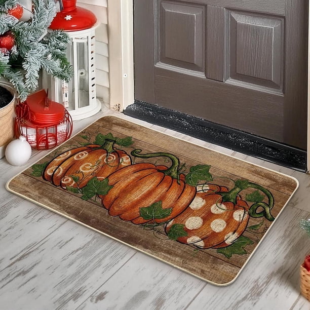 Felpudo de terciopelo de arce y calabaza, alfombra gruesa para vestíbulo de entrada, detalles de cristal, textura de terciopelo premium, base antideslizante, diseño plegable, fibras