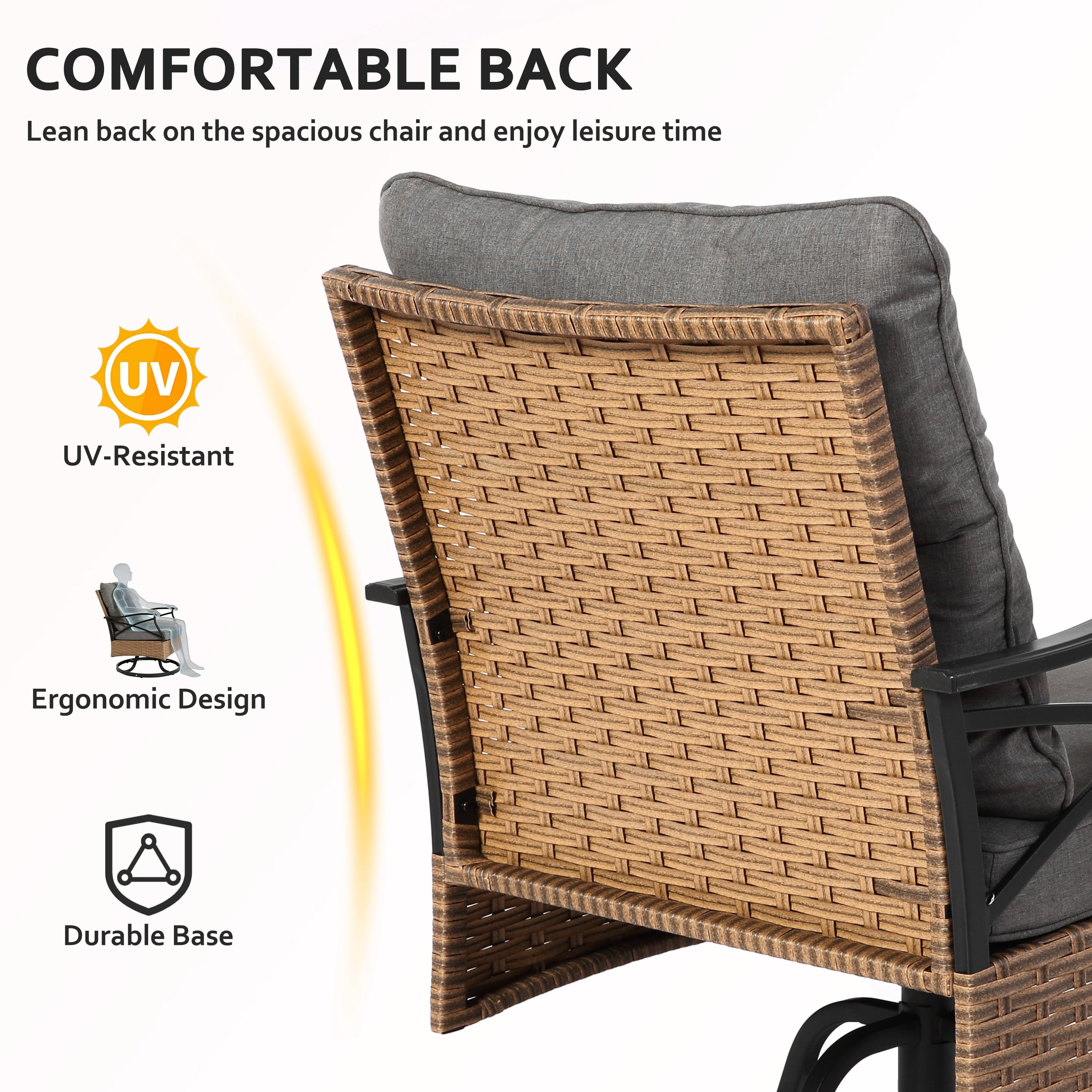 3 Piece Outdoor Bistro Swivel Chairs Set, Patio Bistro Set w/ 360° Swivel Rocking Chairs & Table, All-Weather Conversation Set with Metal Frame for Patio Backyard Porches or Garden - Gray