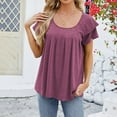 thumbnail image 4 of Plebaso Women's Ruffle Short Sleeve Tunic Tops Pleated Crew Neck Casual Summer Shirts Vacation Beach, 4 of 7