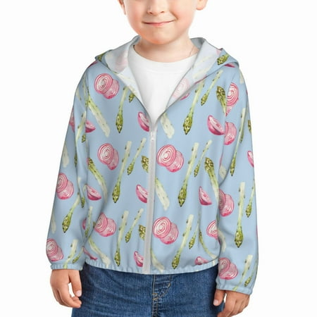 

Sun Hoodie for Kids Asparagus Print onion Long Sleeve Swim Fishing Shirts Sun Protection Zip Up Jacket Clothing Athletic Hoodie