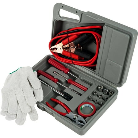 Roadside Emergency Tool and Auto Kit, 30 Piece Set for Car, Truck, SUV, RV-Carrying Case, Jumper Cables, Tools, Gloves, and More by