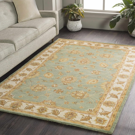 Hauteloom Lagrange Wool Living Room, Bedroom Area Rug - Traditional - Green, Beige, Red - 2' x 3'