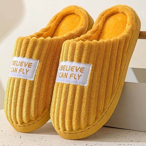 ATENAR Womens Slippers Wide Fuzzy Shoes Men Slip On House Slipper Yellow 5.5-6