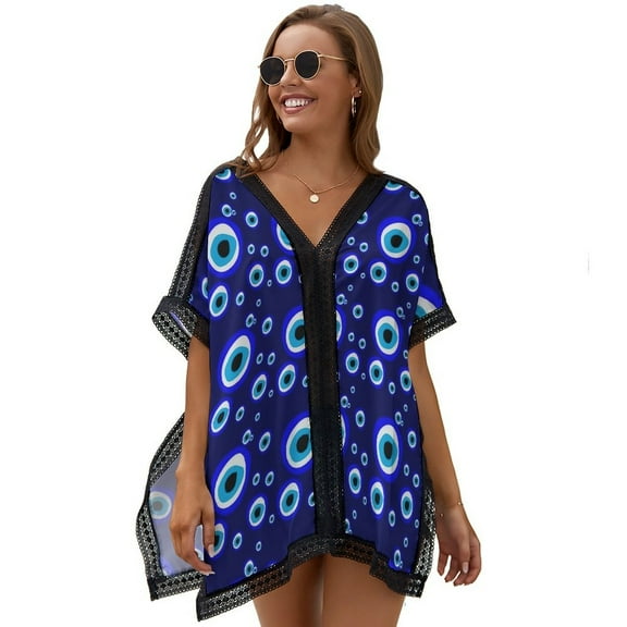 Evil Eye Talisman Beach Cover Ups for Women Bathing Suit Cover Up Lace Bikini Swimsuit Coverup Beach Dress Shirt One Size