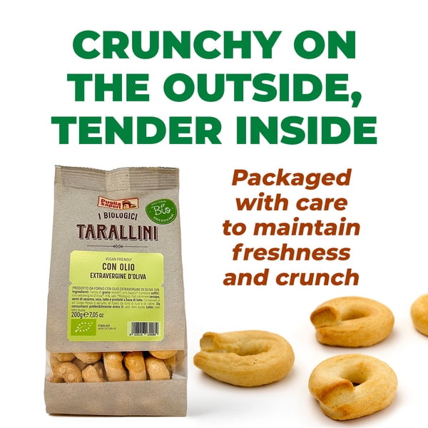 Puglia Sapori Organic Tarallini with Extra Virgin Olive Oil - 7.05oz (200 g) – Traditional Italian Snack. Mini Pretzels. Oven Baked, Cholesterol Free. Vegan (Pack of 8)