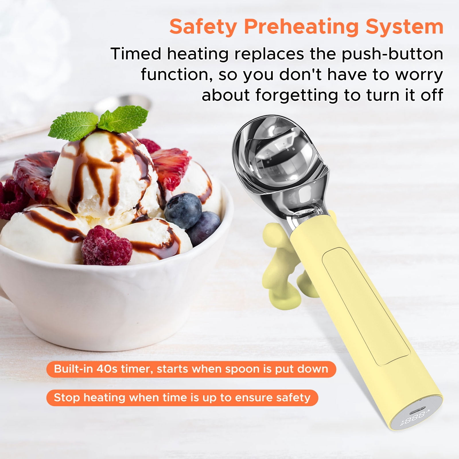 NEWEST Heated Ice Cream Scoop, Rechargeable Electric Ice Cream Scoop, Maximum Heating up to 158℉ for Hard Ice Cream (Yellow)