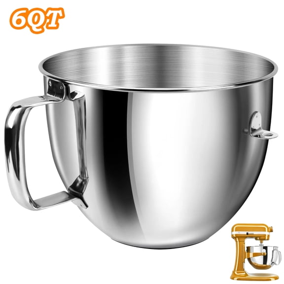 Teupoa 6QT Stainless Steel Mixer Bowl with Handle Compatible with KitchenAid Bowl Lift Stand Mixers KD2661, KL26M, KP26M1, KP26M8, KP26N9, KV25G, KV25M