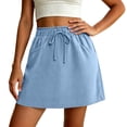 thumbnail image 4 of Wovilon Women's Drawstring Waist A-Line Mini Skirt with Side Pockets, Relaxed Fit Cotton Spandex Short Skirt, Lightweight Breathable Versatile Solid Color, 4 of 7