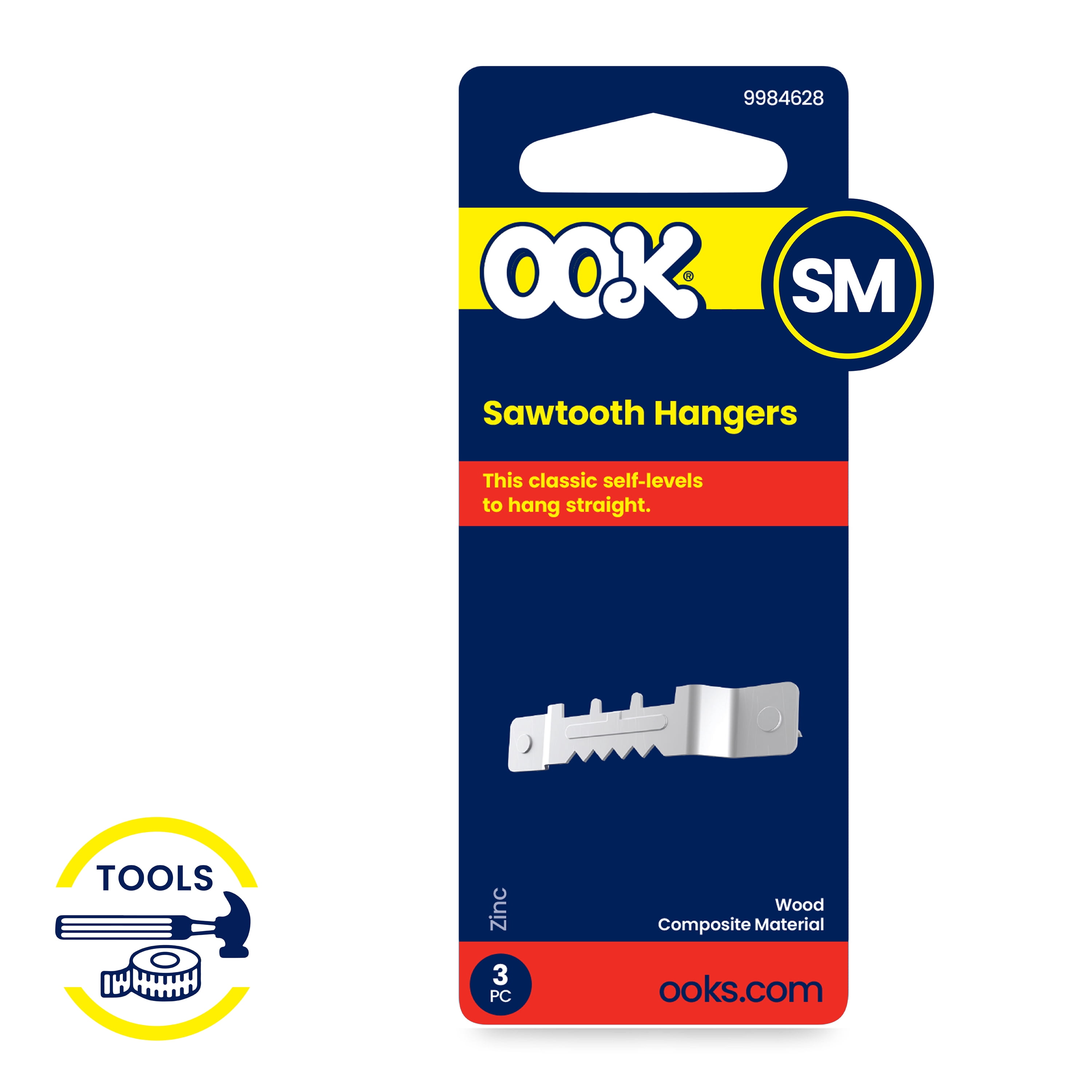(4 pack) Ook Sawtooth Picture Hangers, ReadyNail, Small, Self-leveling, Steel, Zinc Finish, Silver, 3 pack