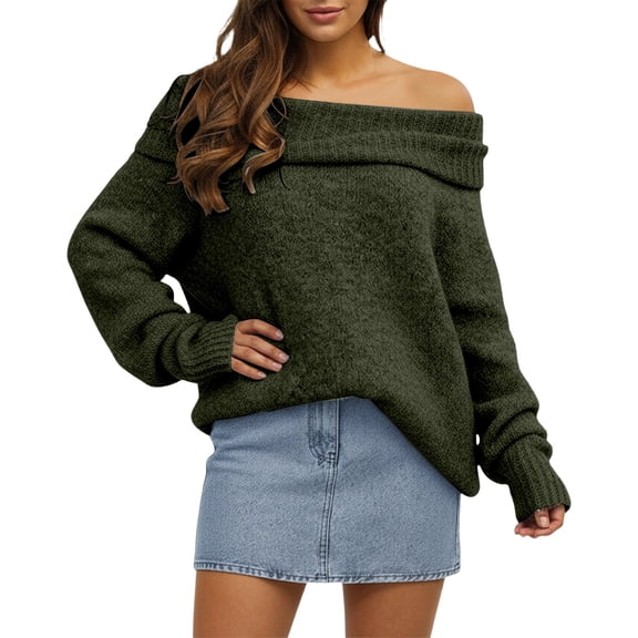DHFJKG Batwing Long Sleeve Sweaters Women Off Shoulder Knitted Pullover Soft Casual Loose Fit Fashion Spring Fall Outfits Trendy Tops