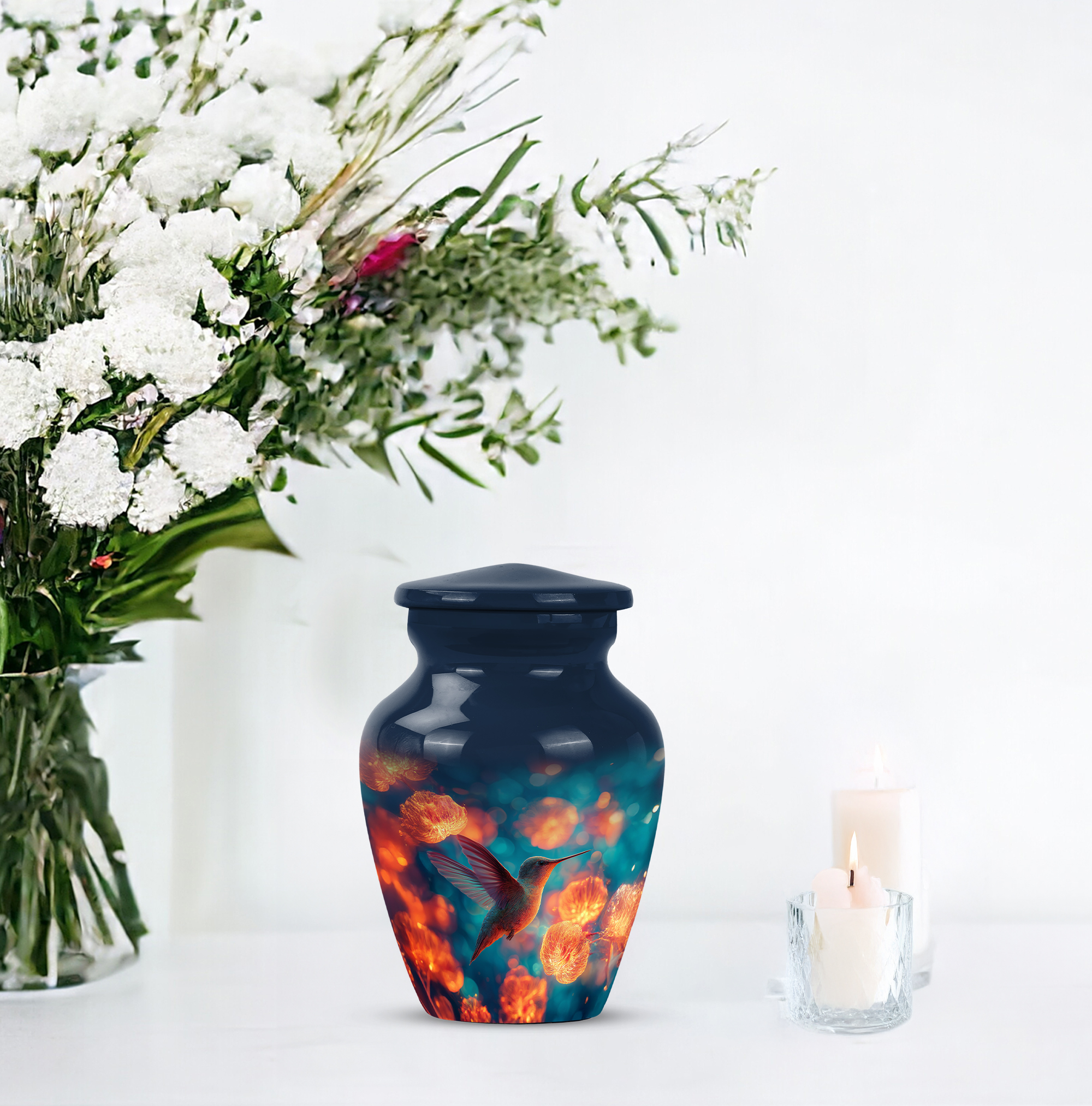 Humming Bird Burial Urns For Male - Orange Keepsake Cremation Urn For Ashes For Women - Tiny Flower Urn For Mom - Blue Decorative Urns For Human Ashes 3 Inch