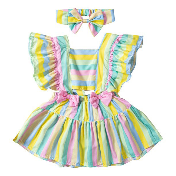 Gibobby Mamelucos para bebe niña informal con y estampado de rayas fruncido para niñas pequeñas, ropa informal de 24M(Amarillo, 0 Meses)