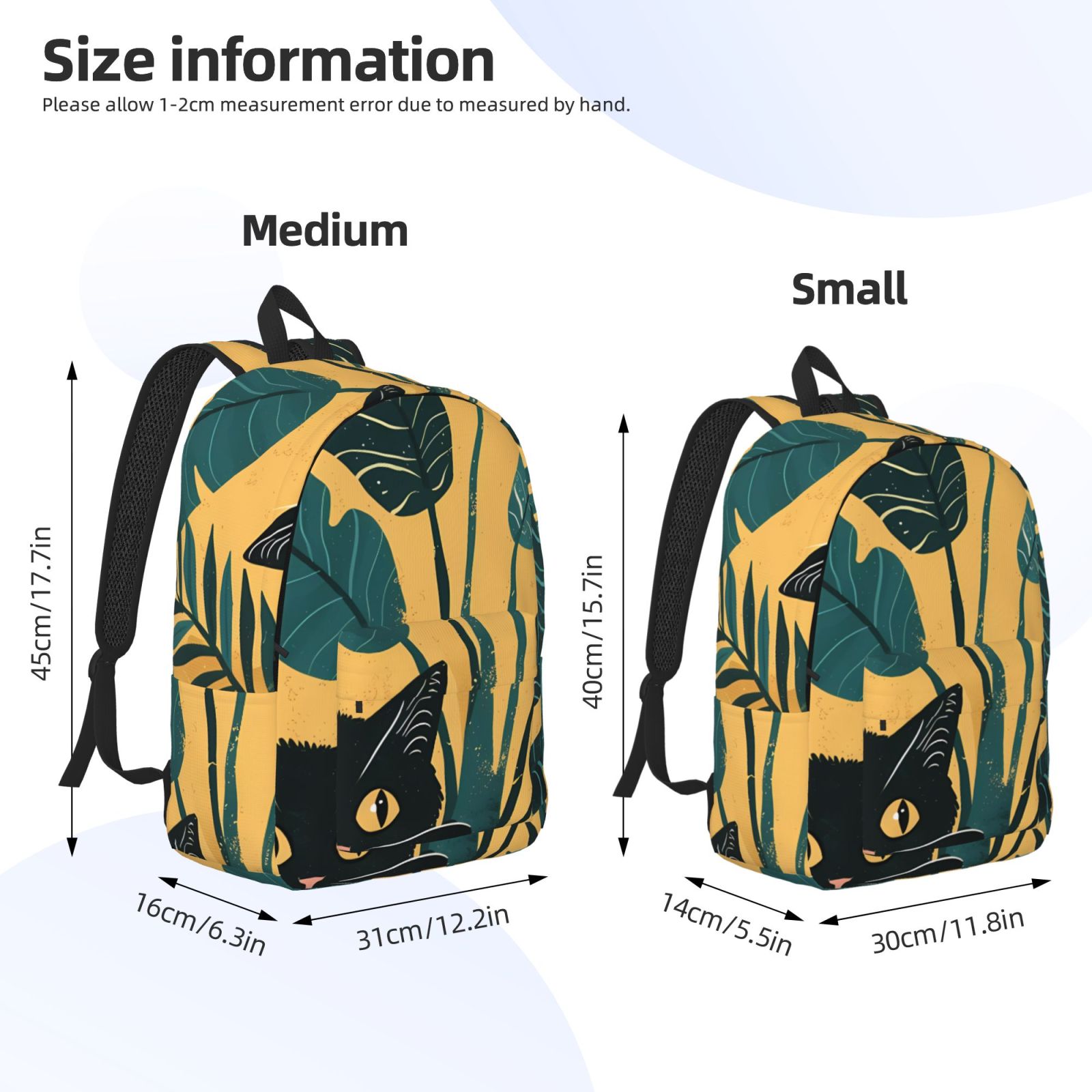 Vsdgher Cat Hiding In Potted Plants Print Canvas Backpack Travel Rucksack Unisex Knapsack 15.7/17.7Inch Laptop Backpack for Work,College -Medium