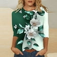 thumbnail image 2 of jtjvou Women's Summer 3/4 Sleeve Tuinc Going out Tops for Teen Round Neck Tees Floral Pullover Plus Size Trendy Fashion Lady Multicolor,XXXL, 2 of 5