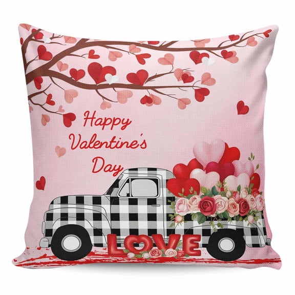 Valentine's Day Pillow Covers 26x26 Inch Decorative Throw Pillow Cover, Ombre Pink Love Tree Truck Roses Plaid Sofa Pillowcases Accent Cushion Case Home Decor Bedroom Living Room