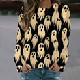 thumbnail image 2 of Goindgs Halloween Women's Sweatshirts Happy Ghost Graphic Print Hoodless with Long Sleeves Loose Pullover Tops for Women Z1-Beige M, 2 of 5