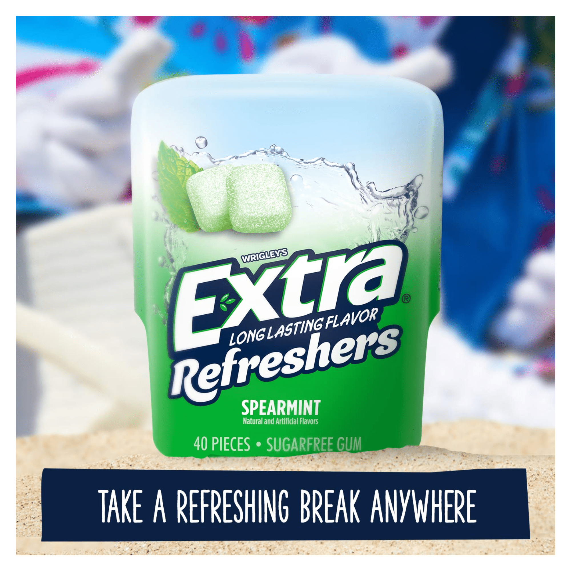 EXTRA Refreshers SPEARMINT Sugar Free Chewing Gum Bulk, 40 Pieces Per Gum Bottle 160 Pieces Total (Pack of 4)