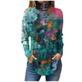 thumbnail image 2 of Ydkzymd Christmas Long Sleeve Shirts for Women for Store Pickup Dark Green Flower Womens Long Sleeve Tee Shirt M Petite Casual Turtleneck Shirts Tie Dye Floral Athletic Tops, 2 of 5