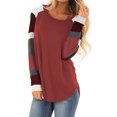 thumbnail image 1 of Women Color Block Long Sleeve Round Neck Pullover Shirt, 1 of 3