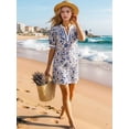 thumbnail image 6 of Summer Dresses for Women Boho Floral Puff Short Sleeve V Neck Trim Casual Mini Dress Sundress Orchid XL, 6 of 9