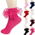 thumbnail image 5 of Virmaxy Solid Color Lace Ruffle Ankle Socks Soft Breathable 3D Organza Trim Mid Calf Fit for Parties and Casual Daily Wear, for 3-10 Years, 5 of 5