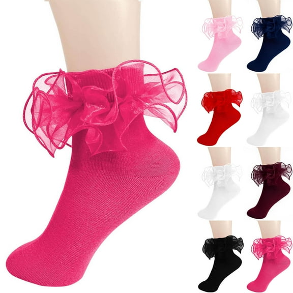 breaise Big Ruffle Ankle Socks Baby Kids Cotton Double Lace Turn Cuff Sock for Girls Cute Frilly Dress Socks