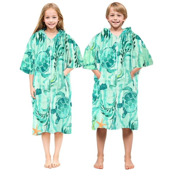 Poncho de surf Abahub, de secado rápido, con capucha, tortuga verde