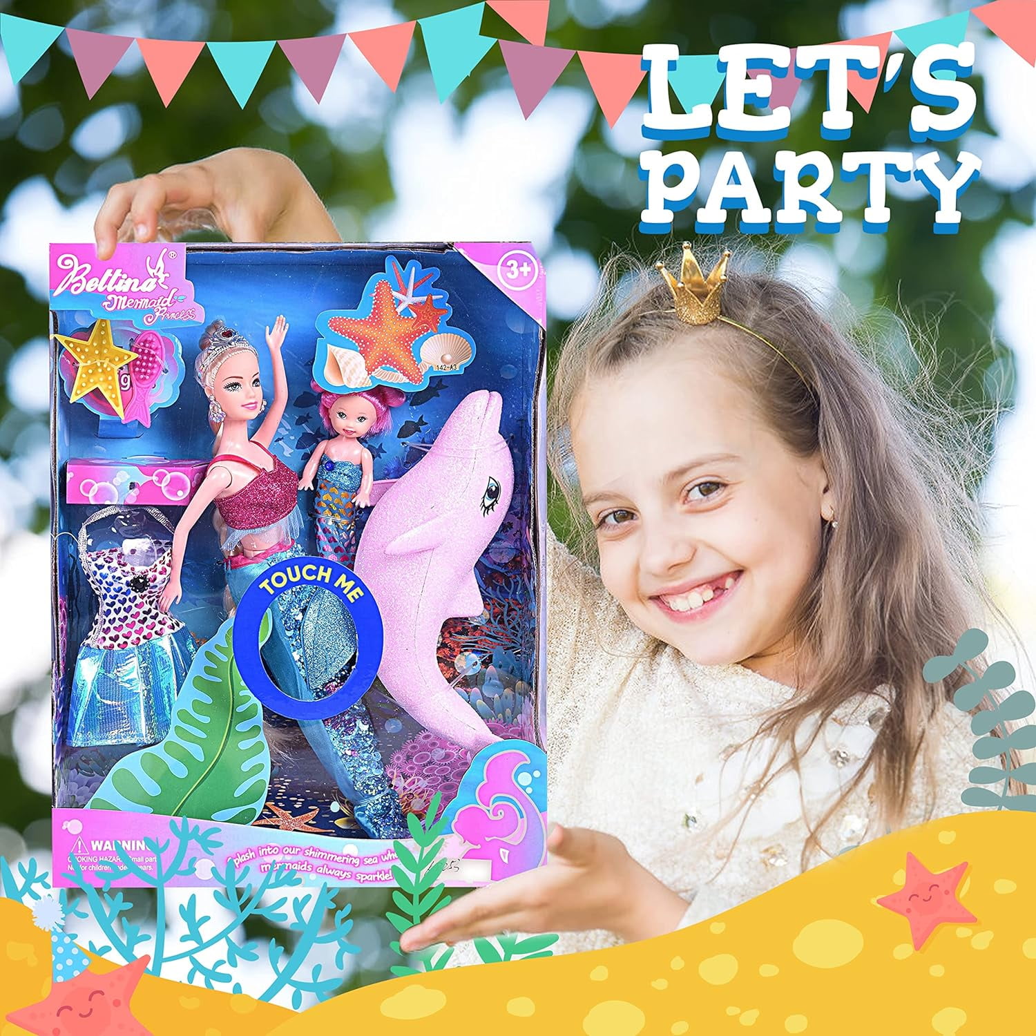 Yellow River Mermaid Princess Doll Set with Doll Clothes and Dolphin, Pink