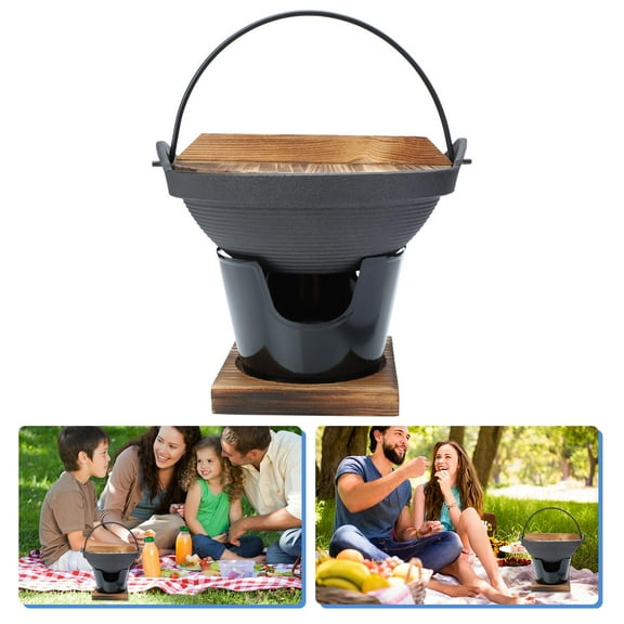 Raindrops 1 Set Japanese Cast Iron Sukiyaki Hot Pot Camping Cookware Kit Practical Cast