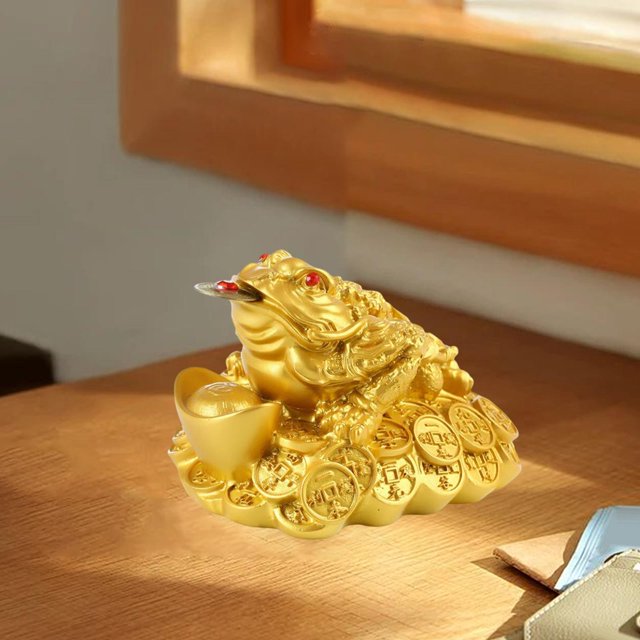 Estatua de Rana de dinero Feng Shui BLESIY Dorado 5 cm x 4,5 cm x 3,8 cm
