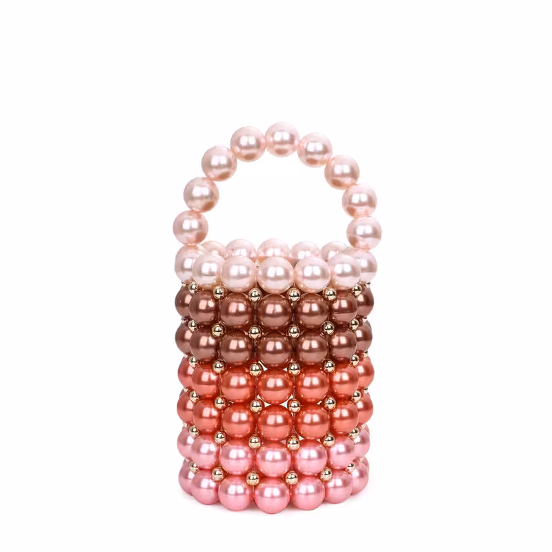 Pink, variant on Acrylic Beaded Handbag Pearl Bucket Bag for Evening Wedding Party