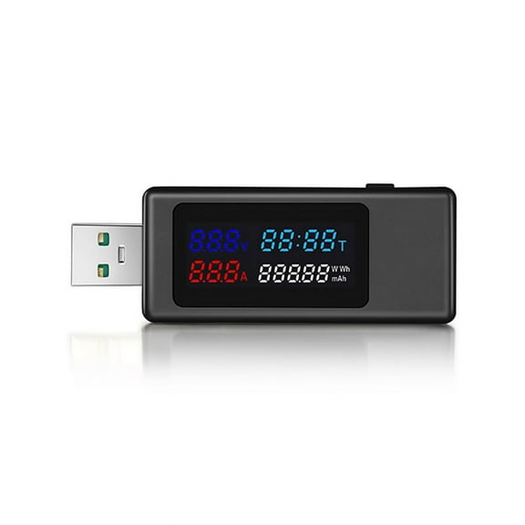 6 in 1 USB Tester DC4-30V IPS Display Digital Voltage Power Timing Capacity Meter Detector for Current, Voltage,Black