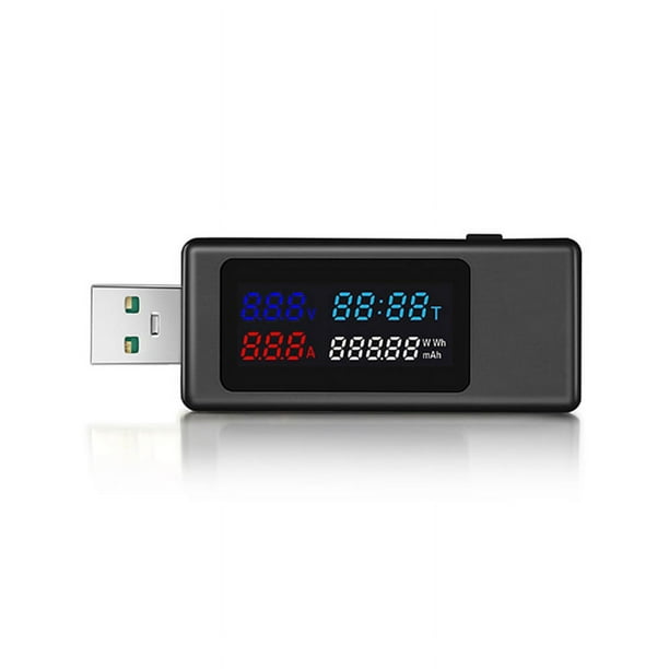 Probador USB 6 en 1 DC4-30V Pantalla IPS Medidor de Capacidad de SincronizacióN de Potencia de Voltaje Digital Detector para Corriente, Voltaje, Negro