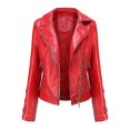 thumbnail image 1 of Chaqueta de cuero para mujer, abrigo de primavera, negro, rojo, chaqueta de motociclista con cremallera, verde, beige, otoño, 1 of 3