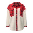 thumbnail image 4 of DDAPJ pyju Women's Fuzzy Sherpa Jacket Fleece Spliced Plaid Shirt Jackets Button Down Shacket Coat with Pockets Red L, 4 of 7